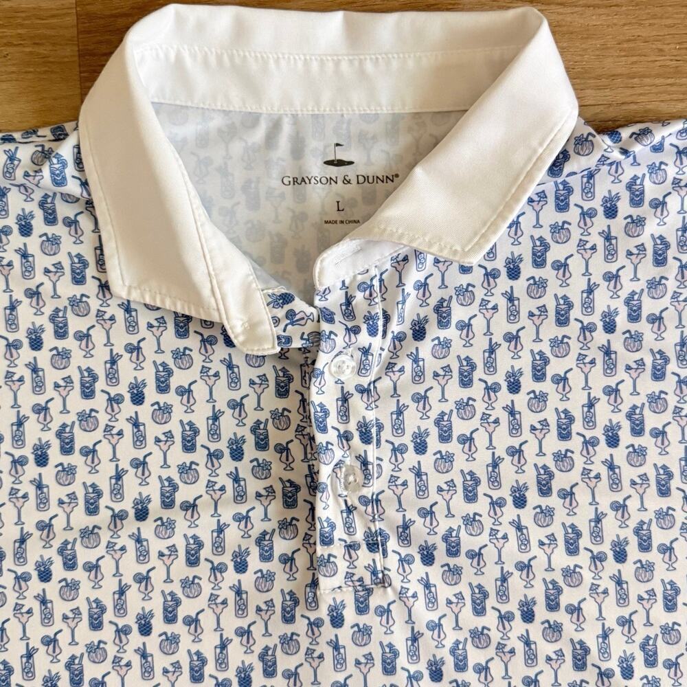 Grayson & Dunn Golf Polo Shirt Mens Large COCKTAILS DRINKS Large All Over Print - Picture 5 of 9